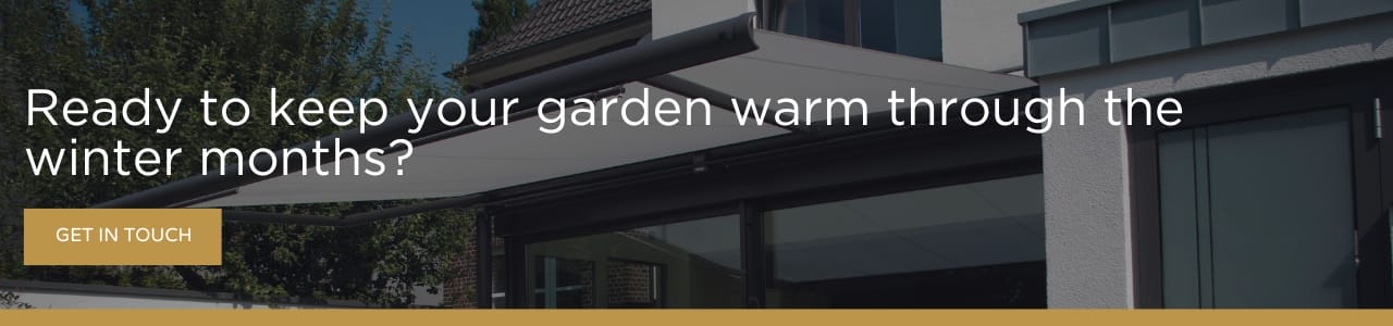 An image encouraging readers to use awnings to keep their garden warm