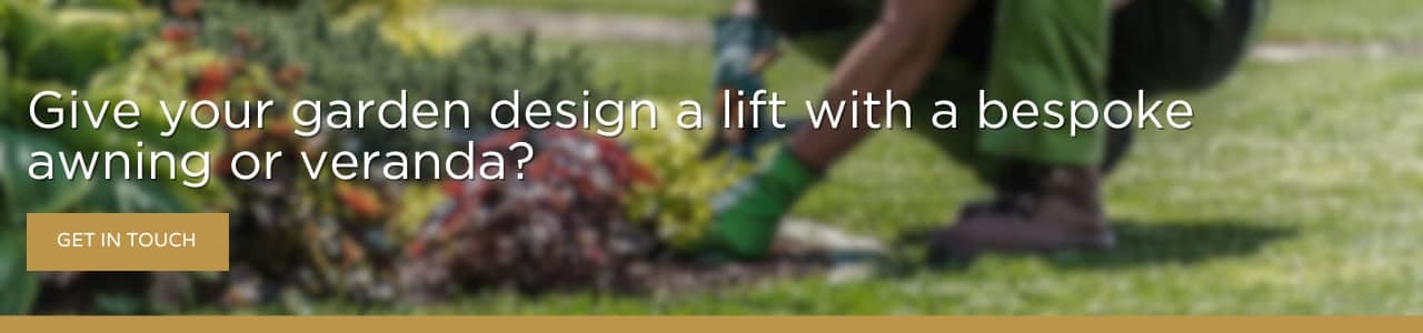 CTA banner about lifting garden design with an awning or veranda